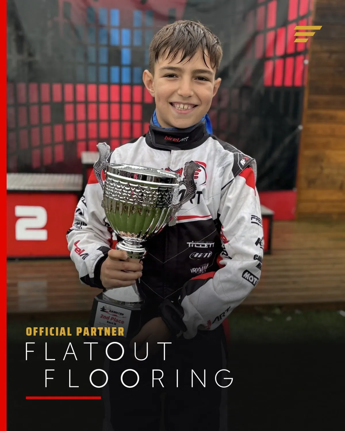 Flatout Flooring partner graphic featuring Damian
